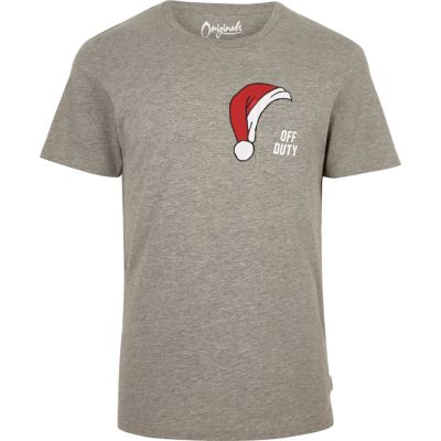 Grey marl Jack & Jones Santa print T-shirt